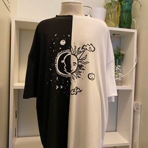 Black and White Sun and Moon Graphic T-Shirt